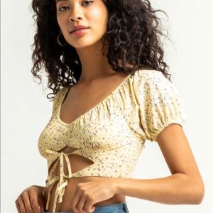 Tillys Women Cream Double Tie Front Top